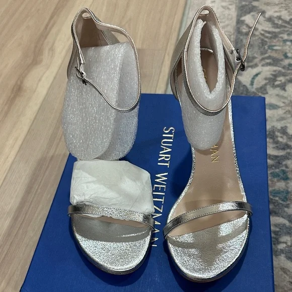 Stuart Weitzman Nudist Strong Metallic Silver Heels - Picture 7 of 7